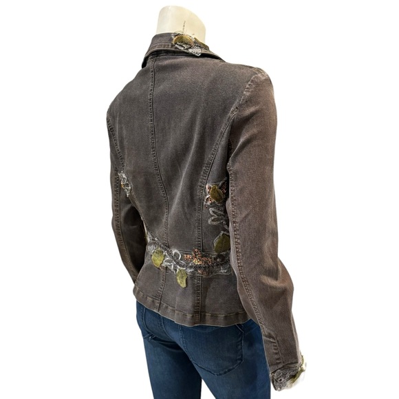 Vintage Lace and Sequin Embellished Denim Blazer Jacket - Picture 9 of 13